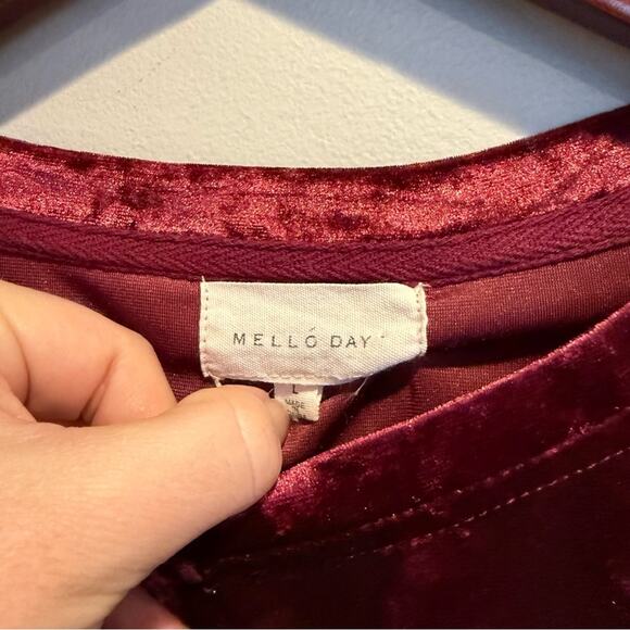 MELLODAY Crushed Velvet Ruched Long Sleeve Top Burgundy Lrg Whimsigoth Witchy - Picture 10 of 16